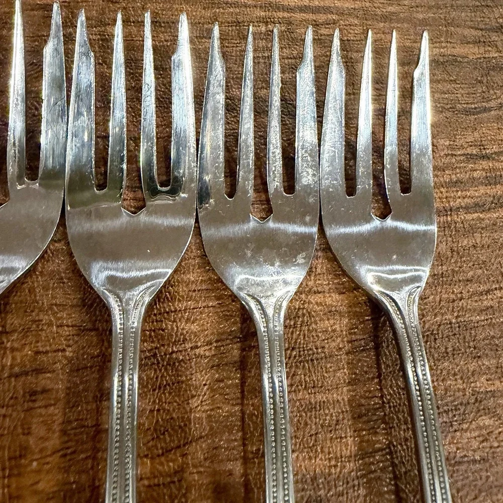 SALEM 1776 Stainless SALAD FORKS Beaded Edge Lot Of 4 Silverware Flatware Vtg